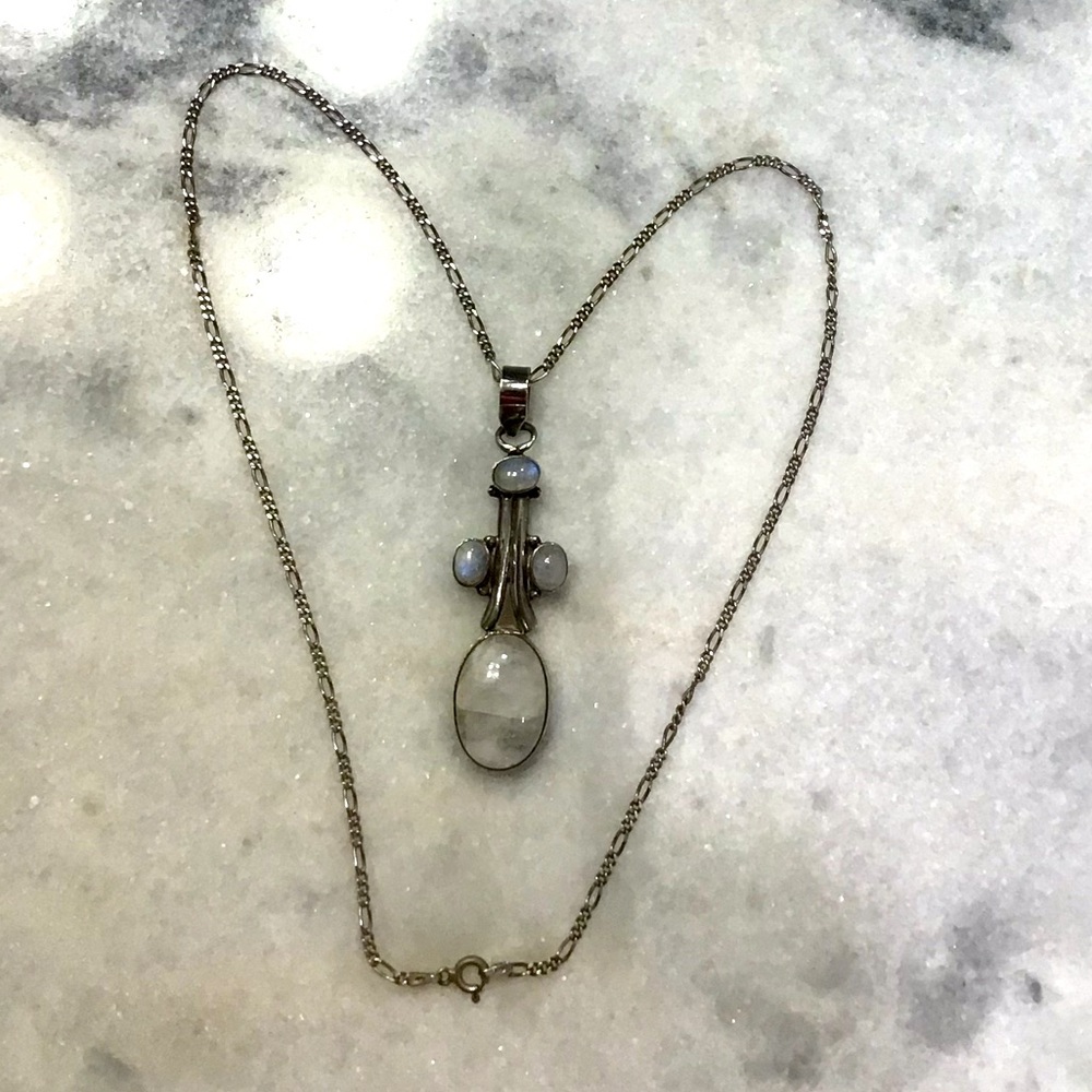 Vintage Moonstone and Sterling Silver Necklace
